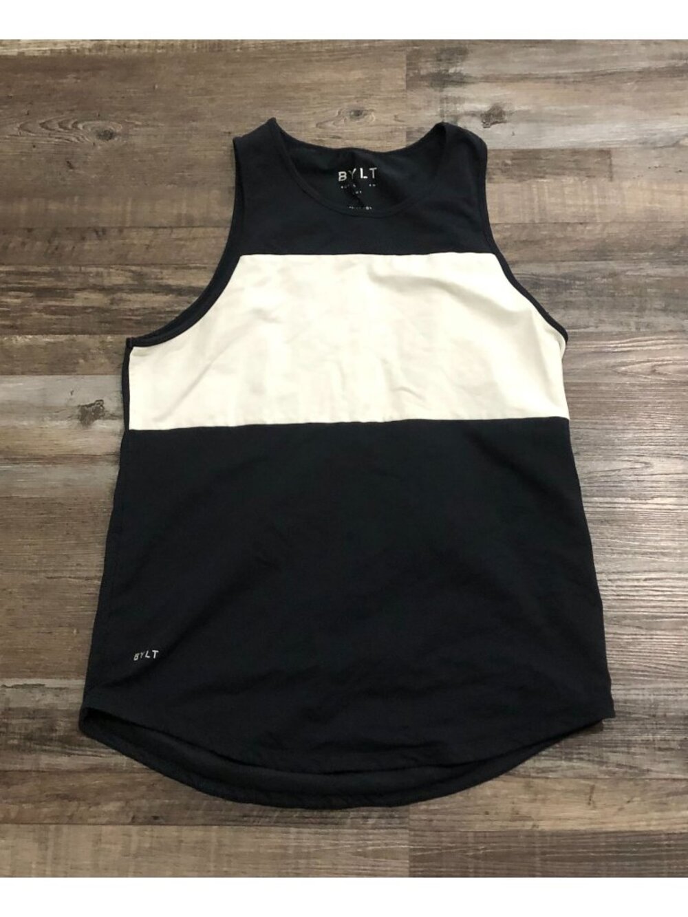 BYLT Lux Mens Large Navy Blue & White Sleeveless Round Neck Tank Top
